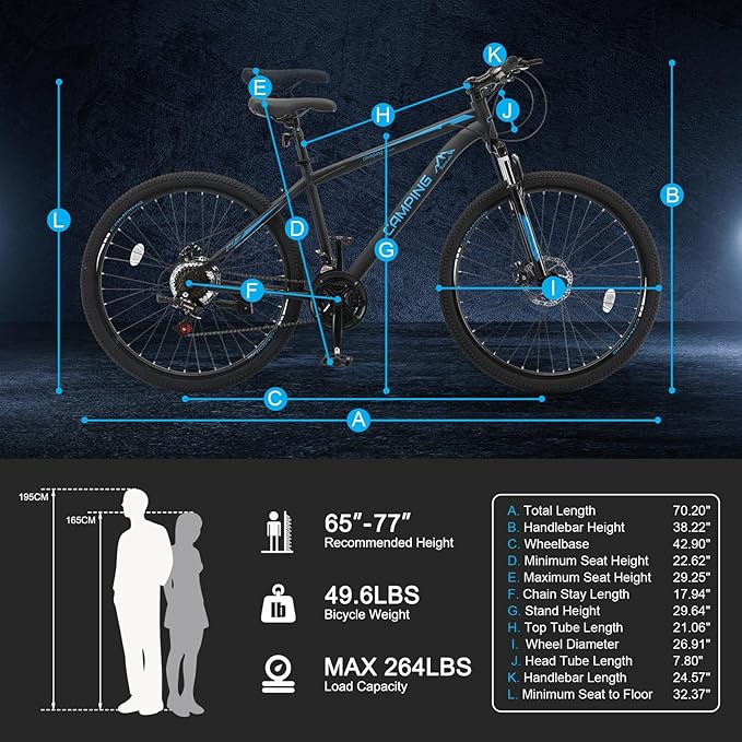26/27.5" Mountain Bike 21 Speed Bikes for Adults, Men & Women Mountain Bike with High Carbon Steel Frame, All-Terrain Tires, Double Disc Brake and Suspension Fork