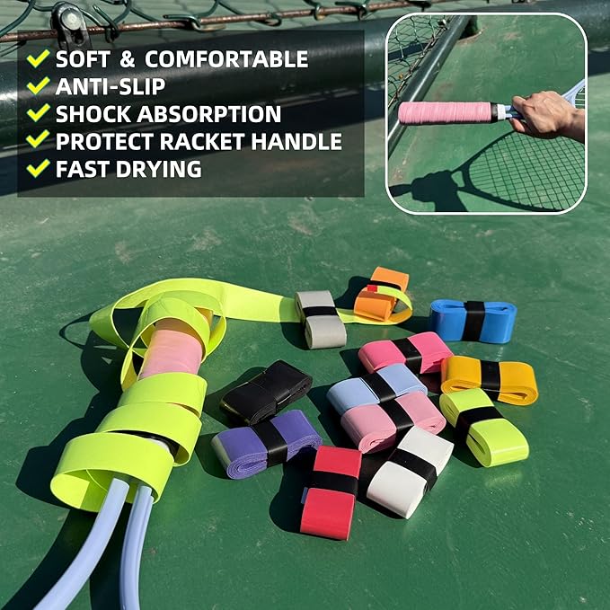 12 Pack Tennis Racket Grip Tape - Tennis Overgrip Grip Tape for Tennis Racquet - Multiple Colors Pickleball Overgrip Tape - Highly Comfortable Badminton Grip Tape