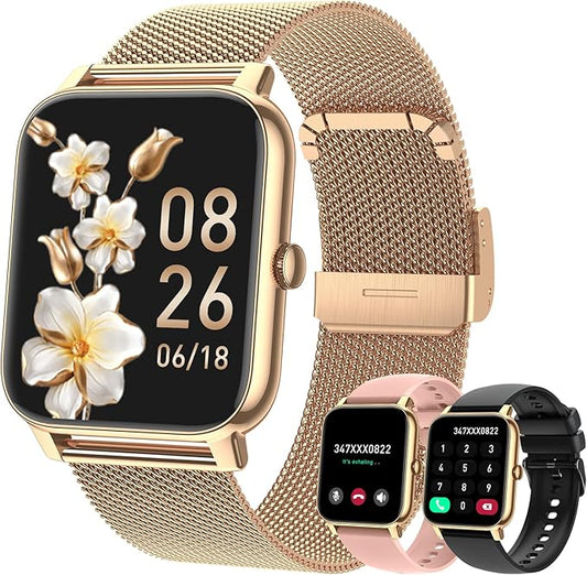 Smart Watch for Women Fitness Tracker: Gold Smart Watches for Women Digital Mens watches Make/Answer Call Waterproof Running Smartwatch Android Phone iPhone Samsung Compatible Heart Rate Monitor