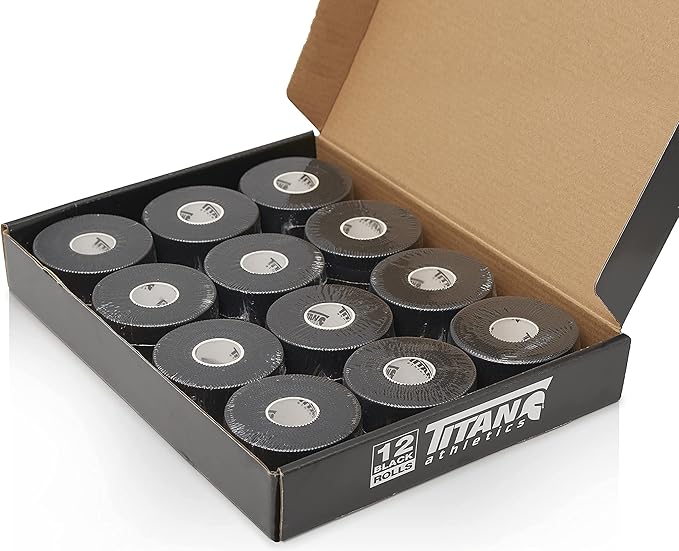 12 Pack Black Athletic Tape (45ft Rolls) - Athletes Trainers Injuries & First Aid - Premium Medical Sports Tape - Wrap & Support Ankles & Wrists - Easy Tear Design with Zinc Oxide & No Sticky Residue