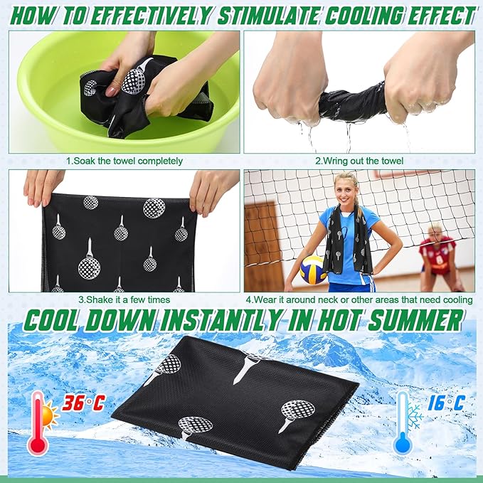 24 Count Sports Cooling Towels Baseball Basketball Softball 40 x 12 Inch Breathable Soccer Football Volleyball Microfiber Ice Towel Fast Drying for Party Favors Team Gift (Green,Golf)