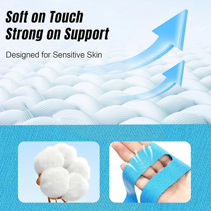 Waterproof Kinesiology Tape for Shoulders/Knees, 10 Precut Strips for Knee Pain Relief (Blue), Elastic Strong Adhesive Athletic Tape, Latex-Free Hypoallergenic Sports Tape