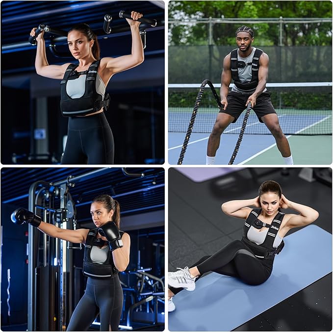 ZELUS Weighted Vest for Women Men, 4-10lb/11-20lb/20-32lb Adjustable Weight Vest with 6 Iron Sand Bags, U-Shaped Rucking Vest with Adjustable Buckle Straps, Workout Vest for Strength Training, Black
