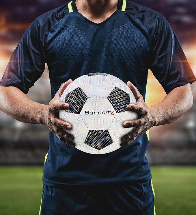 Soccer Ball - Premium Boy and Girl Official Match Ball with Cool Reflective Iridescent Rainbow Hex Pattern, Durable, Indoor, Outdoor, Training, Practice, Playtime and Games