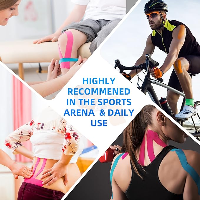Kinesiology Tape Precut (40 Count, 10") | Latex-Free Knee Tape for Sports | K Tape Strips Ideal for Knee, Shoulder, and Elbow Support (Sky Blue + Pink)