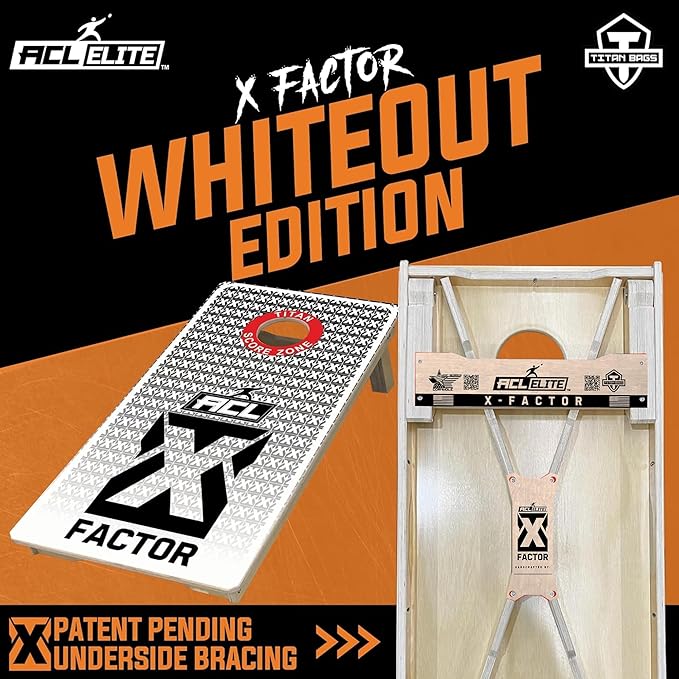 Titan Bags X Factor Cornhole Boards - ACL Elite Approved Cornhole Board Set w/Patent Pending X Underside Bracing for Maximum Durability - Regulation Size for Professional & Outdoor Sports Game