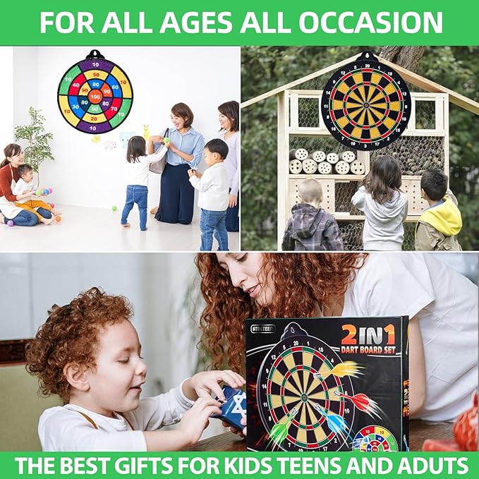 16in Large Size 2in1 Double-Sided Magnetic Dart Board,with 12 Magnetic Darts+12Sticky Balls,Safe Dart Game Set for 3-12 Year Old Kids and Adults,Fun Family Game Friends Gifts