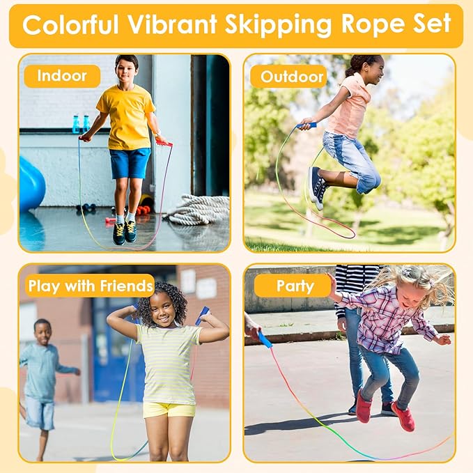 10 Pcs Jump Rope for Kids, 7.2Ft Adjustable Jumping Ropes, Skipping Ropes with Plastic Handles, Rainbow Jump Rope for Boys Girls Outdoor Fun Activity Party Favors
