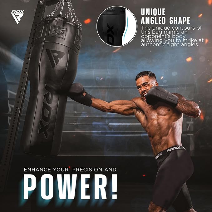 RDX 3.5FT Angled Heavy Boxing Bag with Hanging Chain & Gloves – Uppercut Punching Bag for Body Shots, Precision & Combo Punch Training – Ideal for MMA, Muay Thai, BJJ, Karate, Kickboxing Gym Workouts