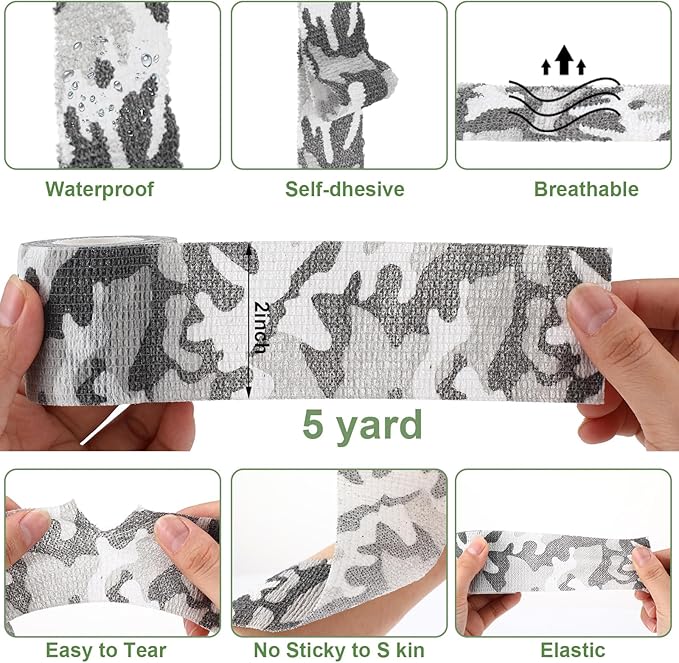 Treela 48 Pack Self Adhesive Wrap Bandage Bulk, 2 Inches x 5 Yards Self Adherent Cohesive Bandage Elastic Athletic Tape Breathable Wound Tape for Stretch Athletic Sports Wrist Ankle(Black Camo)
