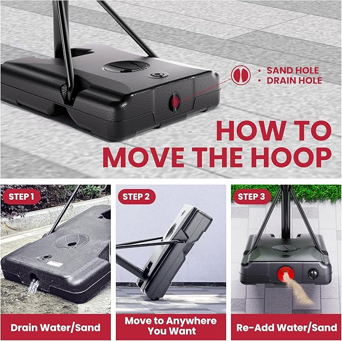 Basketball Hoop with Adjustable Height Portable Basketball Goal System for Outdoor Indoor Use 45 inches Heavy-Duty Steel Frame Backboard for Youth and Adults