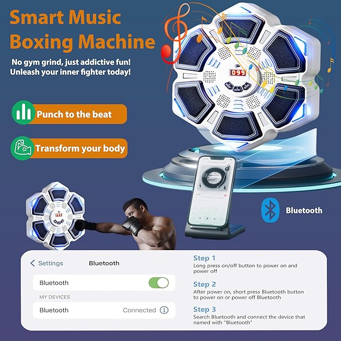 Music Boxing Machine, New Wall Mounted Smart Music Boxing Family Games, Electronic Focus Agility Training Equipment with Glove, Exercise Equipment