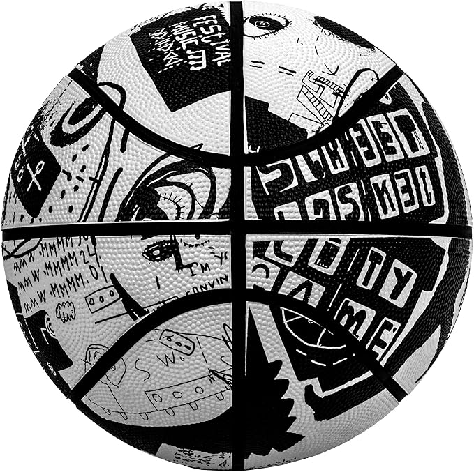 AND1 Street Art 27.5 Basketball : Youth Sized Rubber Streetball for Indoor and Outdoor Use, Deep Channel Construction and Durability, Ideal for Boys and Girls Ages 9-11, Includes 10” Pump