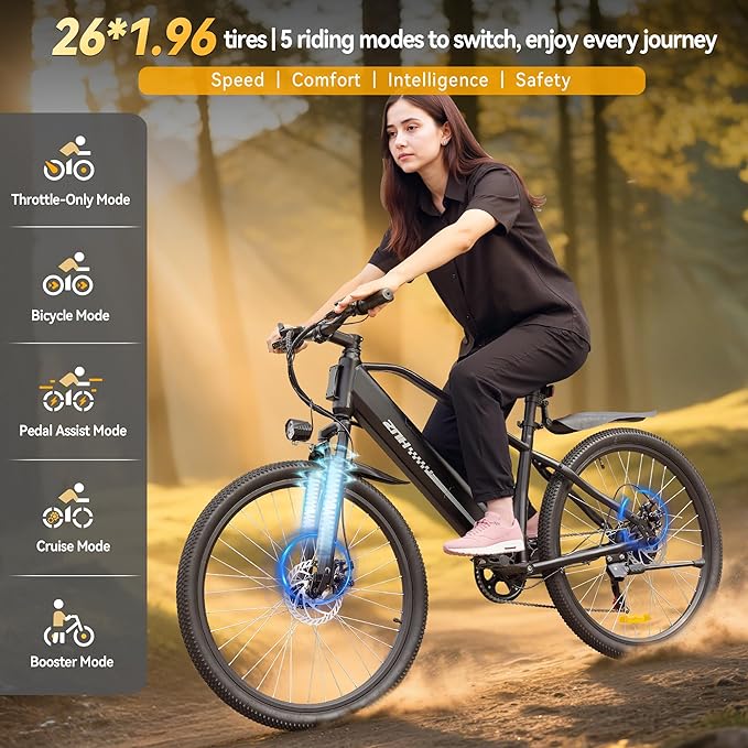 ZNH Adult Electric Bike, 750W Motor | Peak 1000W, 26" x 1.96" Wide Tire, 55-80 Mile Range, 48V 13Ah Battery, City | Mountain E-Bike with Shock Absorber, UL2849 Certified