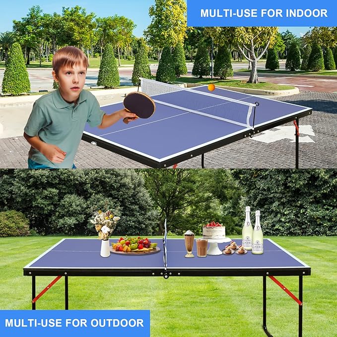 Ping Pong Table Foldable & Portable Table Tennis Table Set for Indoor & Outdoor Games with Net, 2 Paddles and 3 Balls