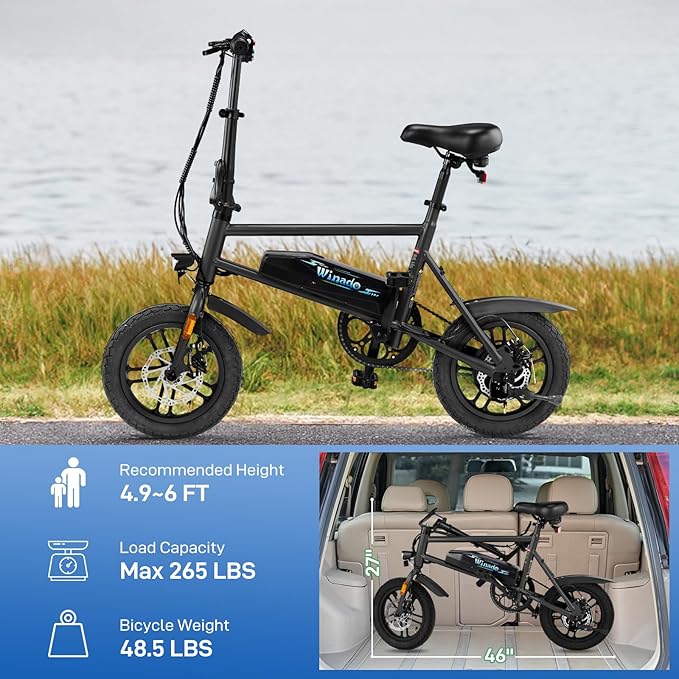 Winado Electric Bike for Adults, 14" Folding Electric Bicycle 450W Motor with Dual Disc Brakes, Max Range 25Miles(Pedal-Assist) & Speed 15.5MPH, Foldable Commuter City Ebike for Adults/Teens