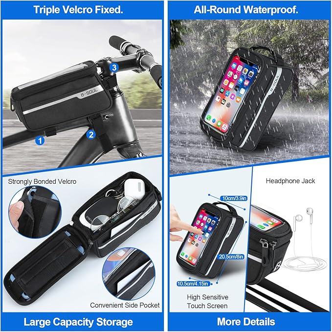 8 Pack Bicycle Accessories, Bike Light Set USB Rechargeable, 1 Bike Water Bottle Holder, Bicycle Bag and 1 Bike Aluminum Bicycle Bell,Pump