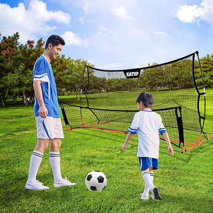 Katop Soccer Training Rebounder Net, 2-in-1 Soccer Goal Net with Heavy Duty All-Weather Metal Frame, for Shooting, Passing and Penalty Kick Training