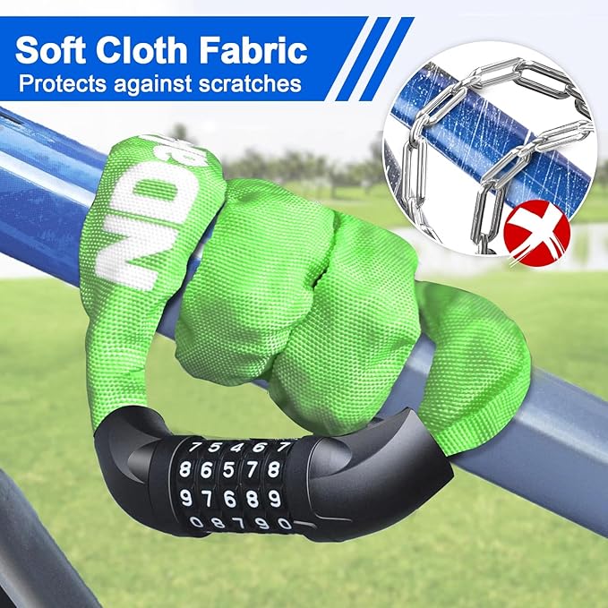 NDakter Bike Chain Lock, 5 Digit Combination Heavy Duty Anti Theft Bicycle Chain Lock,2.62/3.2/4.27/5/6Ft Long Security Resettable Bike Locks for Bike, Bicycle, Scooter, Door, Gate, Fence-4/6mm Thick