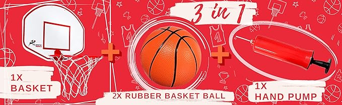 Mini Basketball Hoop - Indoor Basketball Hoop - Durable Plastic Basketball Hoop for Kids and Adults - No Assembling - Premium Basketball Game with Ball and Pump