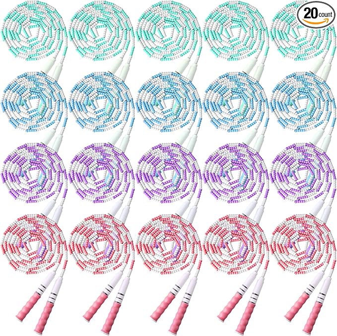Yunsailing 20 Pack Jump Ropes for Adults Kids, 9.2 Feet Adjustable Length Free Segmented Skipping Rope Bulk Soft Beaded Jumping Ropes for Women Men Exercise Training Workout Weight Loss