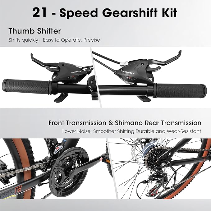 Mountain Bike 27.5 Inch Wheels, 21-Speed Mens Womens Trail Commuter City Mountain Bike,High Carbon Steel Frame Disc Brakes Thumb Shifter Front Fork Bicycles