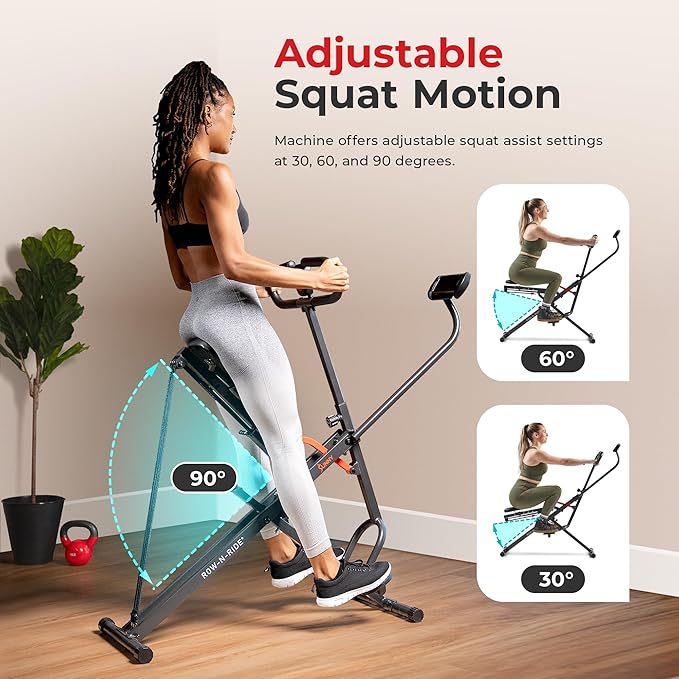 Sunny Health & Fitness Smart Upright Row-N-Ride Trainer w/Adjustable Resistance & 330LB Weight Capacity, Foldable Home Exercise Equipment for Arm, Glute & Leg Training, Free SunnyFit App Connection