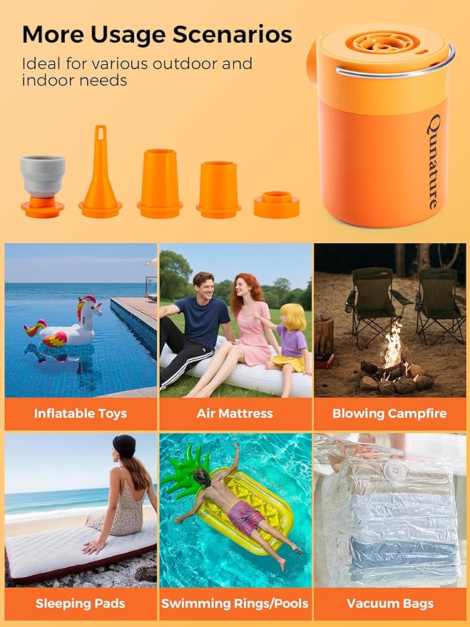 Qunature Air Pump Portable Mini Electric Pump for Inflatables with 1500mAh Battery Camping Light Rechargeable USB Inflate Deflate for Air Bed Mattress,Pool Floats,Swimming Ring,Vacuum Storage Bags