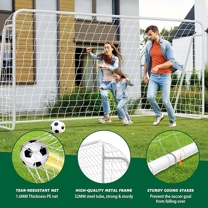 NAIZEA Soccer Goal - 12x6FT/16x7FT/10x6FT/8x6FT/6x4FT Soccer Goals for Backyard - Metal Soccer Goals for Youth Adult - Multiple Sizes Colors - Perfect for Games Indoor Outdoor Practice