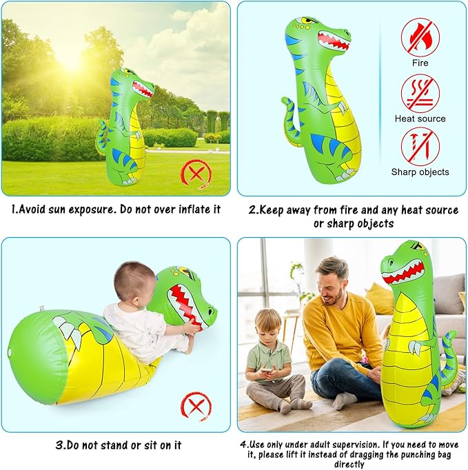 Punching Bag for Kids 47" Inflatable Dinosaur Bop Bag with Thicker Material Instant Bounce Back with Boxing Gloves Karate Kickboxing Taekwondo Kids Gift for Age 3-9 Girls & Boys