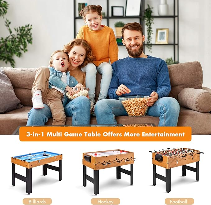 GYMAX 3 in 1 Multi Game Table, 49 Inch with Foosball Hockey & Billiards, Competition Sized Combo Game Table for Home, Game Room, Bar, Party, Club