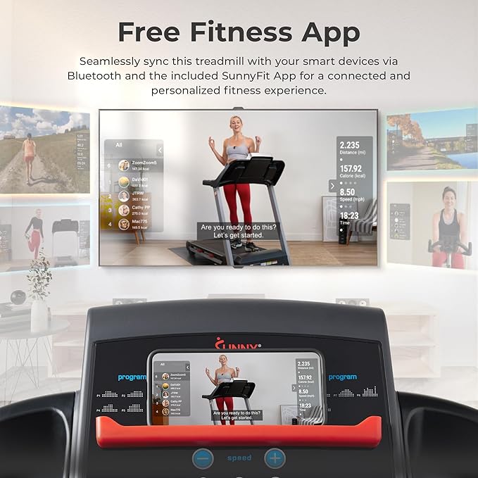 Sunny Health & Fitness Smart Performance Folding Treadmill with Adjustable Incline and Free SunnyFit App Bluetooth Connection