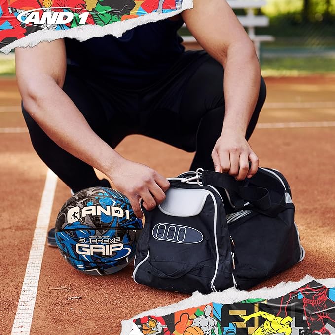 AND1 Supreme Grip Official Regulation Size 7 (29.5 inches) Rubber Basketball - Deep Channel Construction Streetball, Made for Indoor Outdoor Games