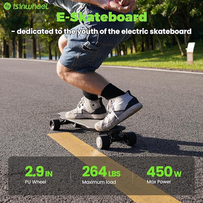 isinwheel V4/V6/V6pro/V8/V10 Electric Skateboard with Remote, 250W/450W/500W/1200W/3000W Brushless Motor, 9Mph/12Mph/30 Mph /32Mph Top Speed, Electric Longboard for Adults &Teens