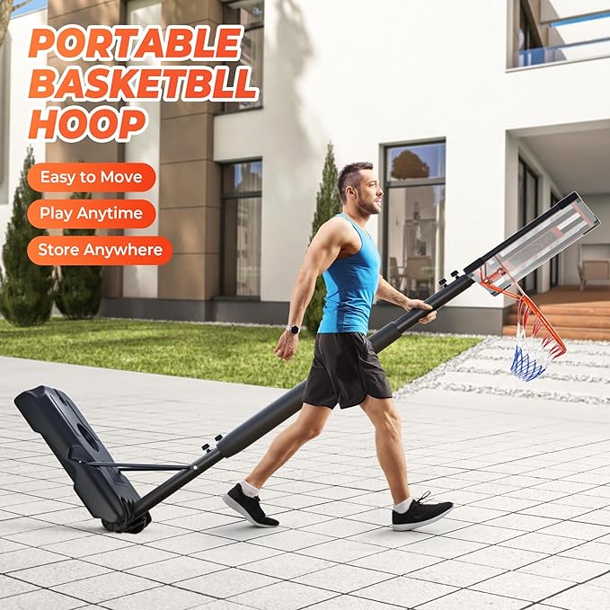 Basketball Hoop Outdoor Basketball Goal Portable Adjustable for Adults, Youth in Backyard, Driveway, Indoor, 44 Inch Pc Shatterproof Backboard, 2 Sand Bags and Portable Wheels