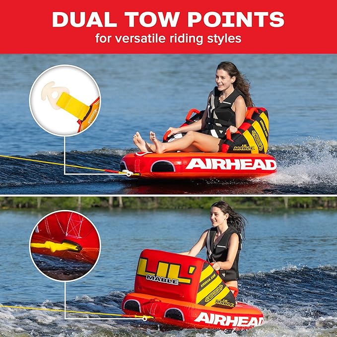 Airhead Mable Inflatable Towable Tube, 1-4 Rider Models, Dual Tow Points, Full Nylon Cover, EVA Foam Pads, Patented Speed Valve, Boat Tubes and Towables