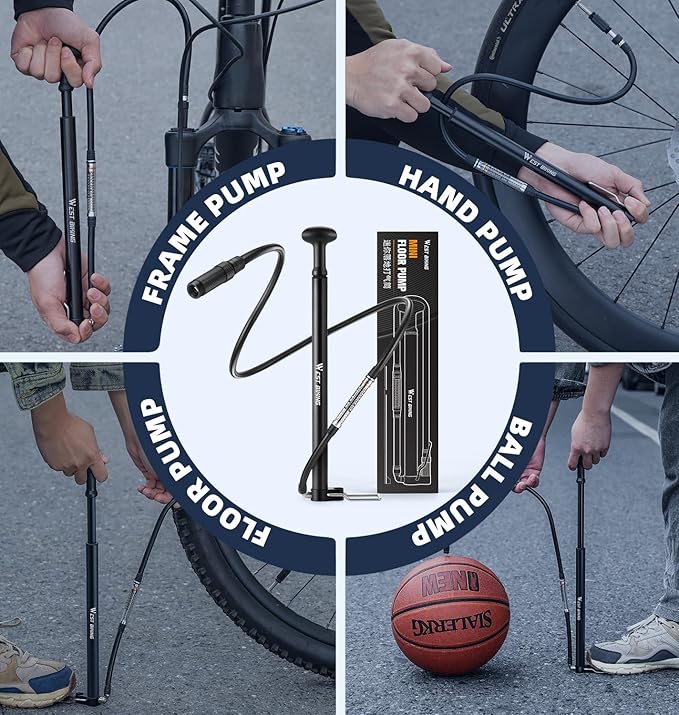 Mini Bike Pump Portable Bicycle Pump, Aluminum Alloy 160PSI Floor Bike Pump Fits Presta And Schrader Valves, Lightweight Air Bike Tyre Pump for Road Mountain Bike Balls