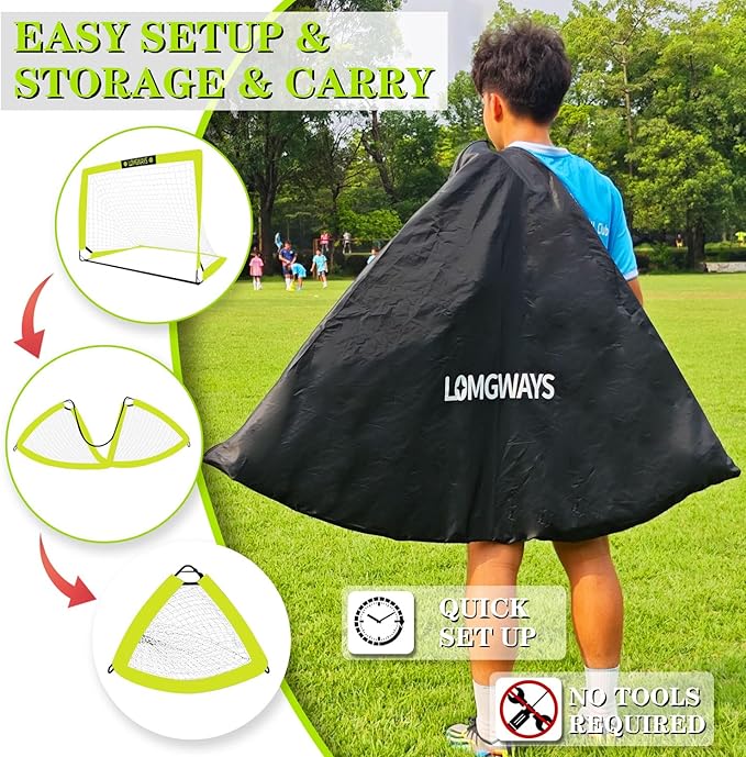Soccer Goal – Foldable Frame Net for Kids + Youth – Indoor + Outdoor Soccer Goal with Carry Bag – Easy Setup – Multiple Sizes for Practice & Games