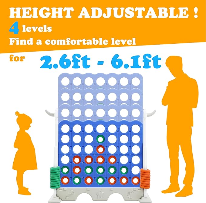 SDADI Height Adjustable 3-in-1 Giant 4 in a Row Connect, Jumbo 4-to-Score with Golf and Ring Toss Set, Indoor Outdoor Yard Party Game for Kids and Family, White
