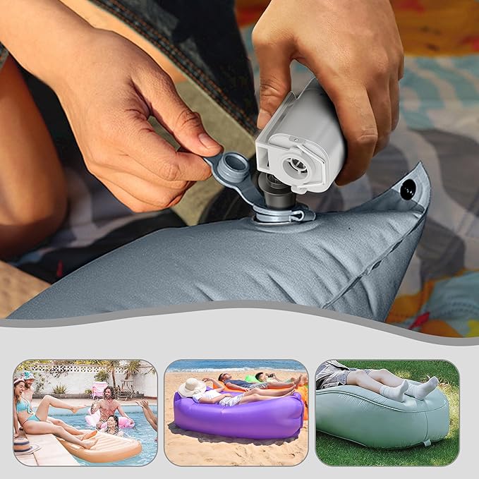 THE WEEKEND Portable Air Pump for Inflatables with Camping Lantern,3kPa Tiny Air Mattress Pump with 2000mAh Rechargeable Battery,Inflate Deflate for Sleeping Pads Pool Floats Inflatable Toys(White)