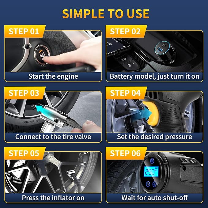 150PSI Portable Air Compressor for Car Tires – Digital Tire Inflator with LED Flashlight, 12V Auto Pump for Cars, Motorcycles, Bikes, and Sports Balls