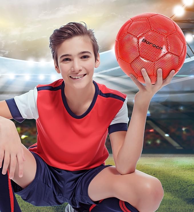 Soccer Ball - Premium Boy and Girl Official Match Ball with Cool Reflective Iridescent Rainbow Hex Pattern, Durable, Indoor, Outdoor, Training, Practice, Playtime and Games