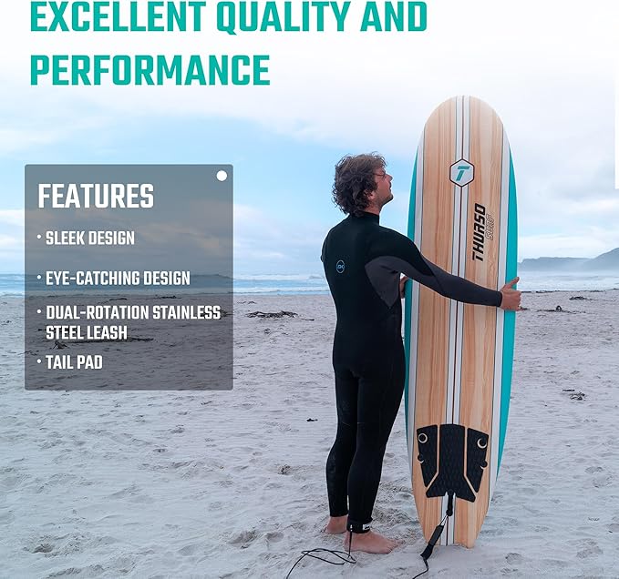 Thurso Surf 7/8 ft Soft Top Foam Beginner Surfboard for Adults and Kids Perfect Longboard for Surfing Beach Fun and Water Sports Lightweight and Durable Modern Design for All Levels of Surfers
