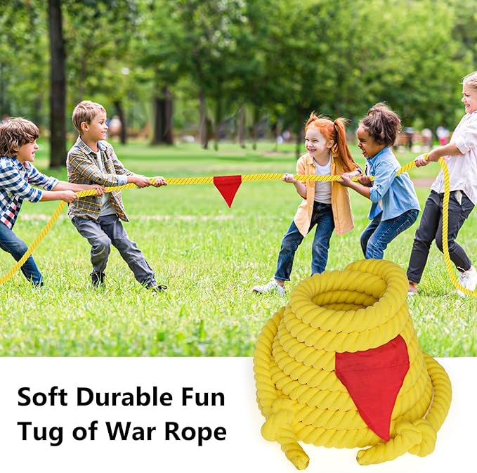 X XBEN Tug of War Rope with Flag for Kids, Teens and Adults 40FT, Soft Cotton Rope Games for Team Building Activities, Family Reunion, Birthday Party