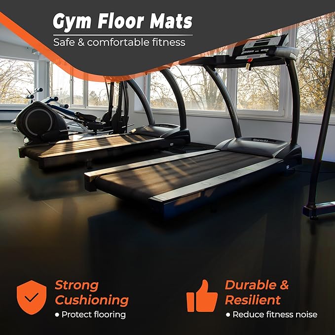 SUPERJARE 0.4'' Thick 6 Pcs 24 Sq Ft Rubber Top Exercise Equipment Mats, High Density EVA Foam Mats with Rubber Top, Interlocking Gym Flooring for Home Gym, Protective Workout Mat, Black