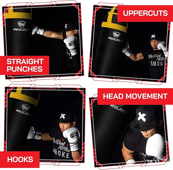 PROLAST Heavy Punching Kicking Bag for Adults, Boxing, MMA, Martial Arts, Muay Thai, Strength Training Equipment, Filled, 6ft, 150 lbs, Colored Trim Strap, Rhino Logo