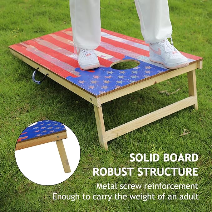 UKASE Solid Wood Regulation Size Cornhole Set Portable Bean Bags Toss Game with Durable Wood Grain Printed Surface and Underneath for Indoor and Outdoor
