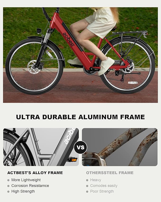 Cores Electric Bike for Adults, 26" Electric Commuter Bike with 1200W Peak Motor, 28MPH 70 Miles Max, 48V 576Wh Removable Battery, 7-Speed City Cruiser Mountain E Bike for Commuting