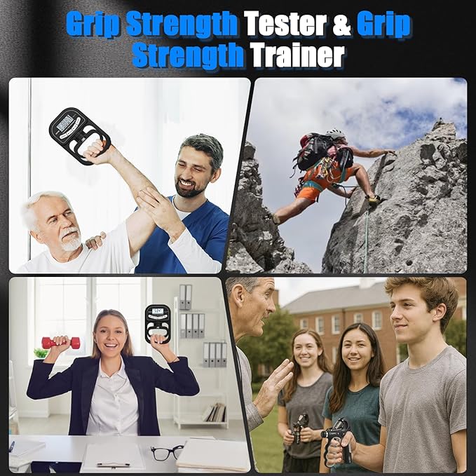 Grip Strength Tester 400 lbs/180 kg with Backlit LCD Display, Digital Hand Grip Dynamometer Records Up to 19 Users, Adjustable Grip Strength Trainer 11–220 lbs for Sports, Rehab, Home & School Use