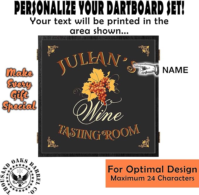 THOUSAND OAKS BARREL CO. | Personalized Dartboard & Cabinet Set with 6 Steel Tip Darts